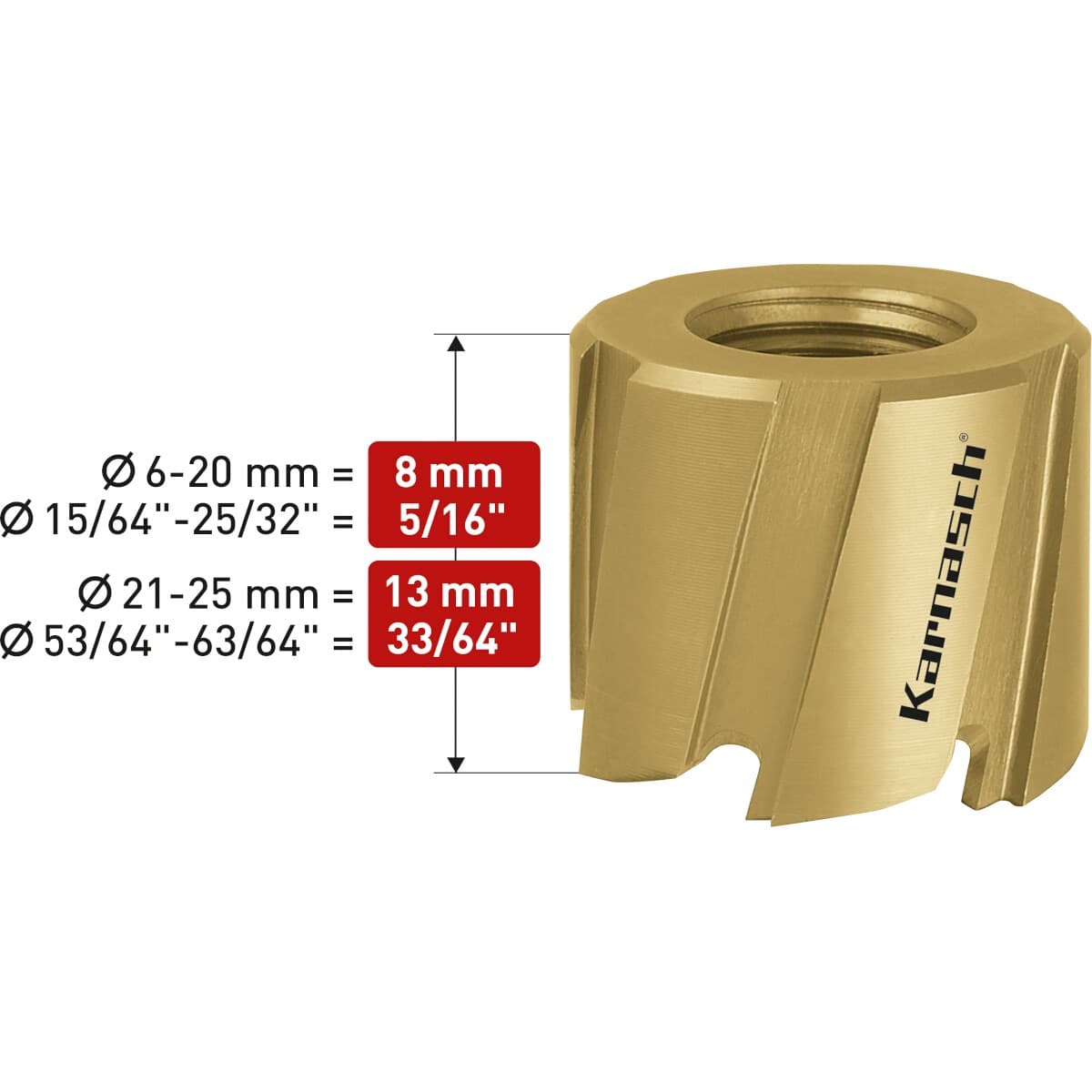 Коронка Karnasch MINI-CUT Ø25х13 мм HSS-M2 с покрытием TIN-Gold 21.1000-025